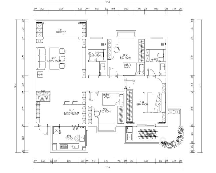 135平黑河家属院北欧风格-平面设计图及设计说明