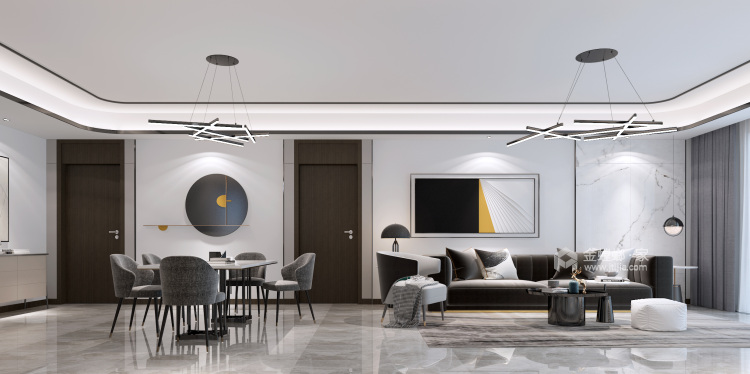 166平石湖湾现代风格-灰调奢华-灰色系的“低调奢华，有内涵”-客厅效果图及设计说明