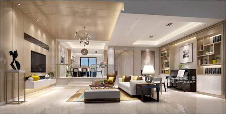 160平现代园墅现代风格-高颜值 高品质-客厅效果图及设计说明