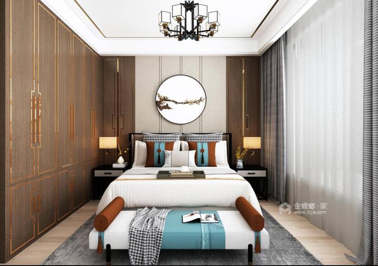 180平金鹰花园新中式风格-回归生活的本质-卧室效果图及设计说明