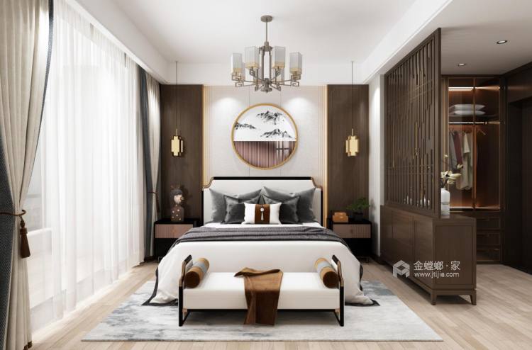 180平金鹰花园新中式风格-回归生活的本质-卧室效果图及设计说明