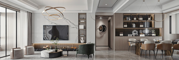 145平翡翠蓝湾现代风格-简奢有度-客厅效果图及设计说明