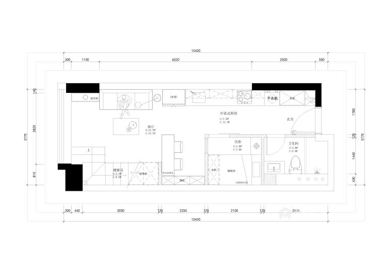 40平富瑞公馆现代风格-小户型复式公寓-平面设计图及设计说明