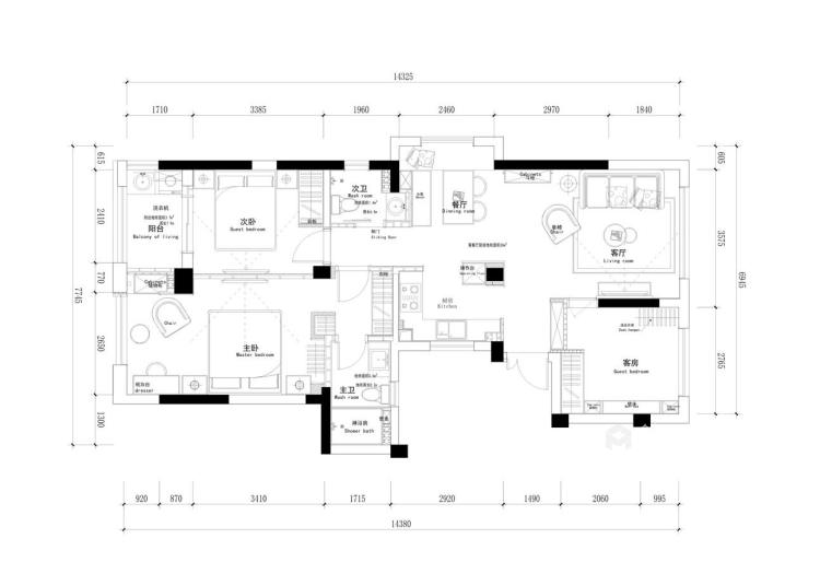 109平金星园现代风格-单身贵族-业主需求&原始结构图