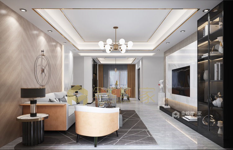 140平华润国际现代风格-客厅效果图及设计说明