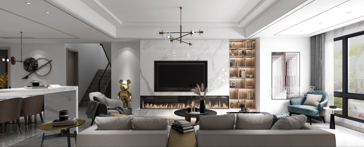 203平香山麓院新中式风格-高级灰色系空间，不期而遇的精致美好-客厅效果图及设计说明