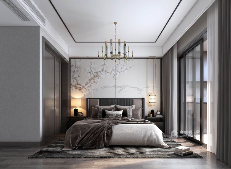 203平香山麓院新中式风格-高级灰色系空间，不期而遇的精致美好-卧室效果图及设计说明