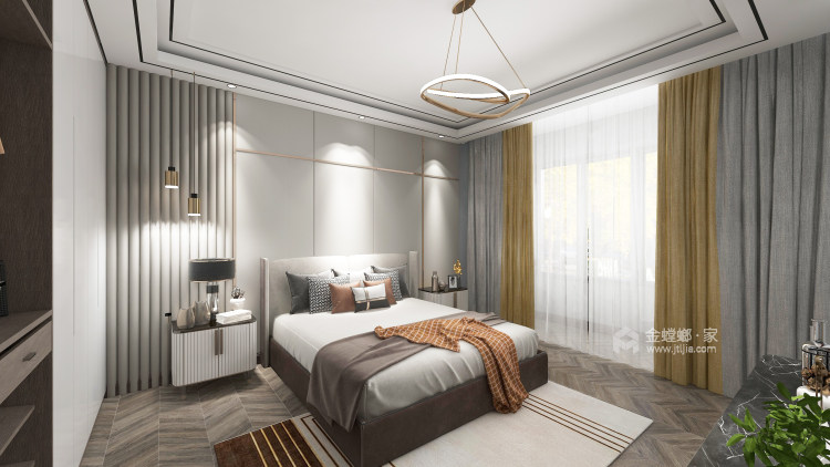 450平卡纳溪谷美式风格-自建房一层美式，二层现代-卧室效果图及设计说明