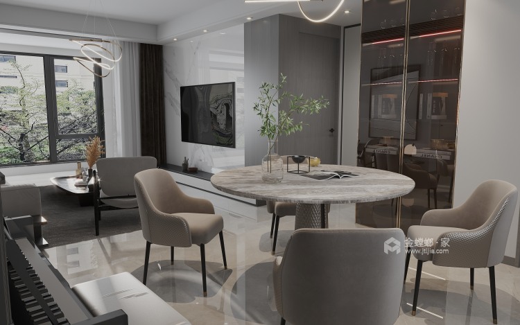 128平中海万锦园现代风格-朴素生活-餐厅效果图及设计说明