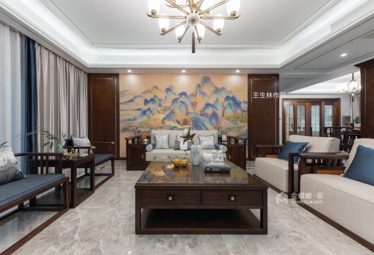 270平碧桂园新中式风格-客厅效果图及设计说明
