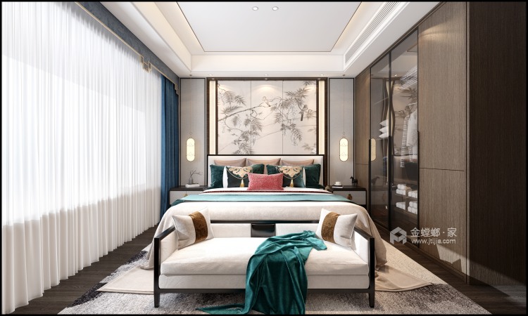 200平中海天钻新中式风格—静·雅-卧室效果图及设计说明