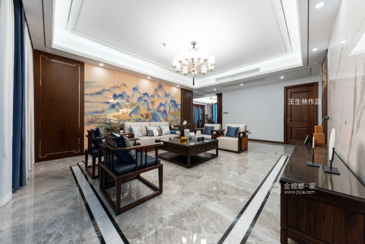 270平碧桂园新中式风格-客厅效果图及设计说明