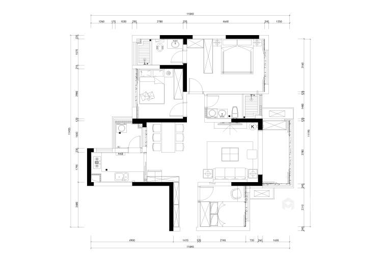108平白沙鹭岛现代风格-温馨三居室-平面设计图及设计说明