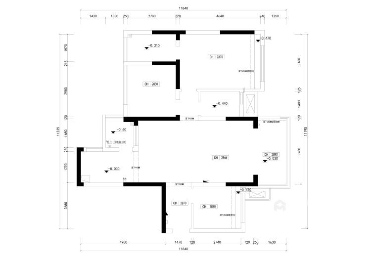 108平白沙鹭岛现代风格-温馨三居室-业主需求&原始结构图