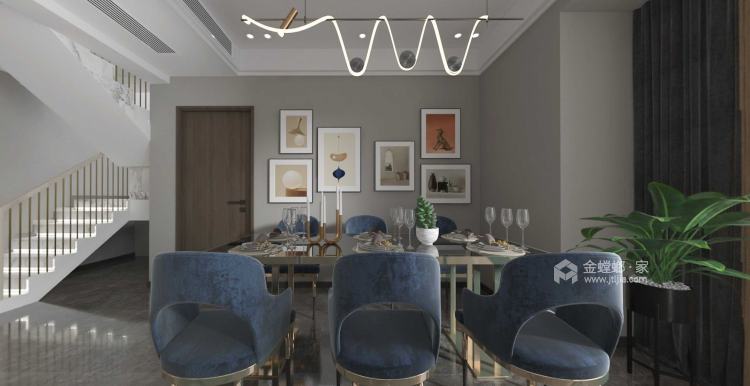 160平山水原著现代风格-跃层空间-餐厅效果图及设计说明