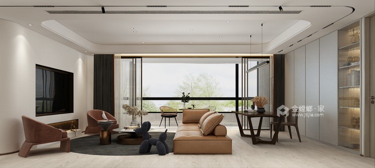 168平国仕九礼现代风格-用简洁为主的设计，营造安静舒适的居住-客厅效果图及设计说明