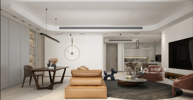 168平国仕九礼现代风格-用简洁为主的设计，营造安静舒适的居住-客厅效果图及设计说明