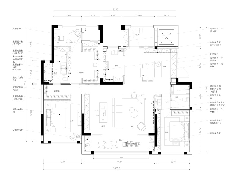 168平国仕九礼现代风格-用简洁为主的设计，营造安静舒适的居住-平面设计图及设计说明
