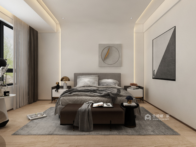 168平国仕九礼现代风格-用简洁为主的设计，营造安静舒适的居住-卧室效果图及设计说明