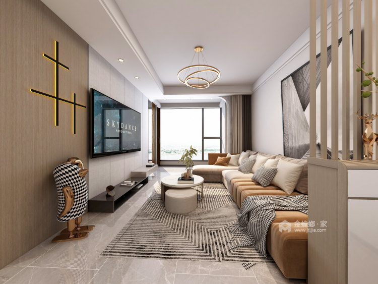 90平融悦府现代风格-柔和与精致结合-客厅效果图及设计说明