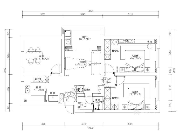 168平北直街小区北欧风格-妙用宜家搭配出温暖的家-平面设计图及设计说明