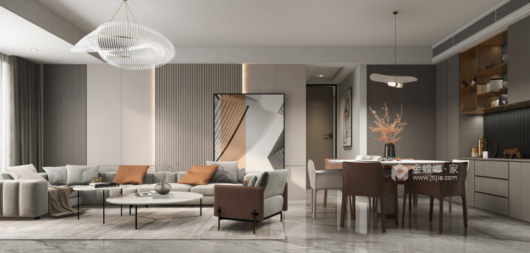 140平晋陵文锦现代风格-灰色系空间设计，精致温馨的小资情调-客厅效果图及设计说明