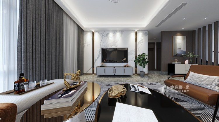 235平漕桥现代风格-心奢会，新室内-客厅效果图及设计说明
