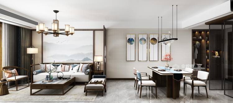 137平水木清华新中式风格-家的温度-客厅效果图及设计说明