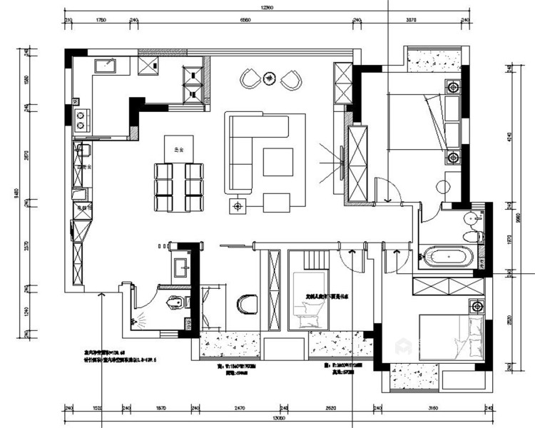 130平江屿城现代风格-平面设计图及设计说明