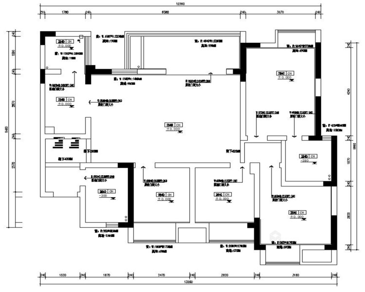 130平江屿城现代风格-业主需求&原始结构图