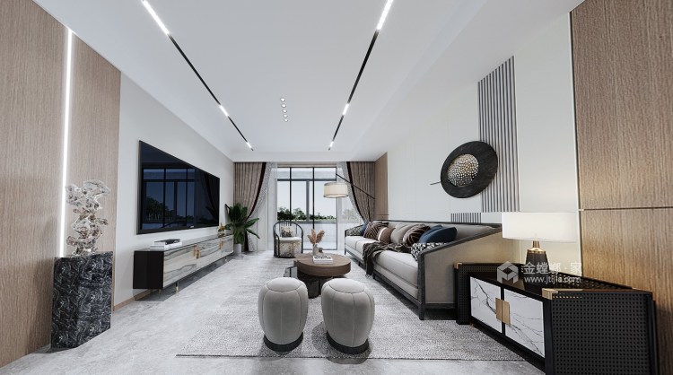 128平雅居乐凤凰湖新中式风格-虚室留白-客厅效果图及设计说明