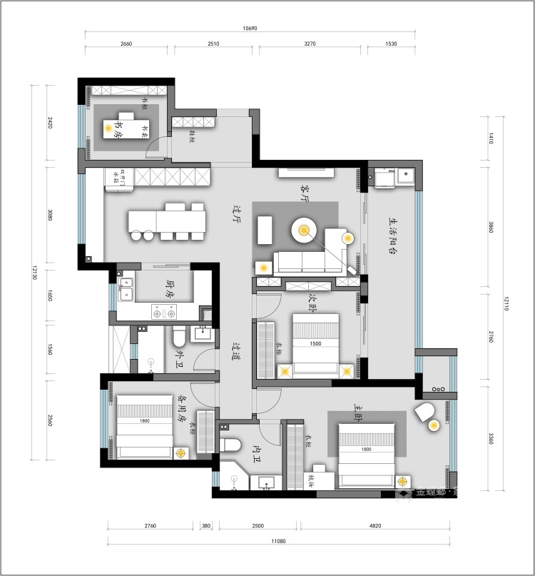 128平雅居乐凤凰湖新中式风格-虚室留白-平面设计图及设计说明