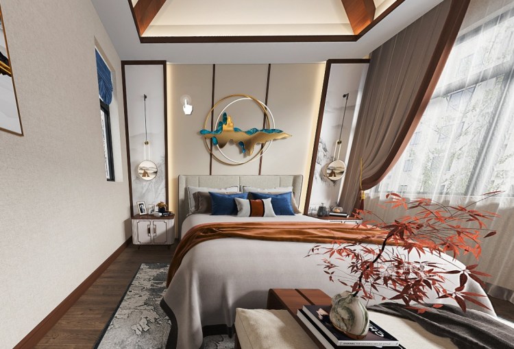 135平峨眉观顶新中式风格-悠闲的度假生活-卧室效果图及设计说明