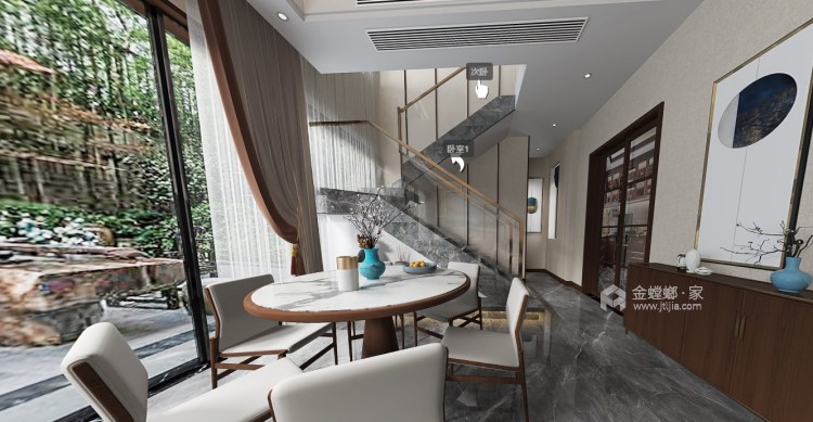 135平峨眉观顶新中式风格-悠闲的度假生活-餐厅效果图及设计说明