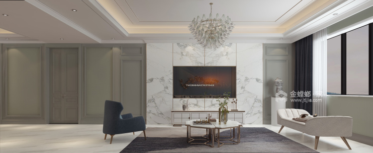 167平象湖壹号现代风格-简约风的一点波澜-客厅效果图及设计说明