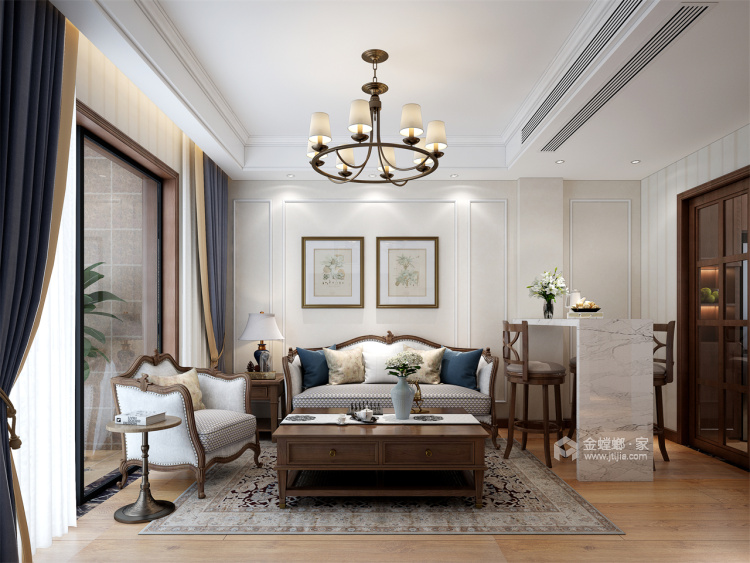 120平河滨雅苑美式风格-米咖色的美式-客厅效果图及设计说明
