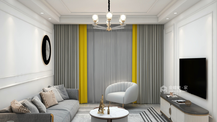 91平津西新天地美式风格-晨昏日暮 在家自由的日子-客厅效果图及设计说明