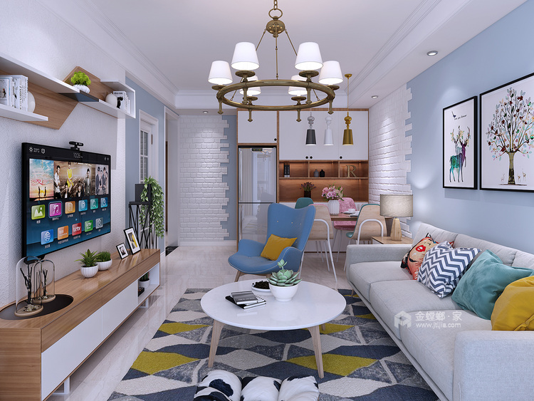89平国龙绿城怡园北欧风格-动漫色-客厅效果图及设计说明