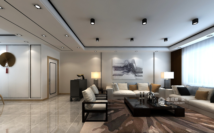 130平亚泰华府新中式风格-客厅效果图及设计说明