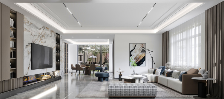 400平观澜雅苑现代风格-美学之家-客厅效果图及设计说明