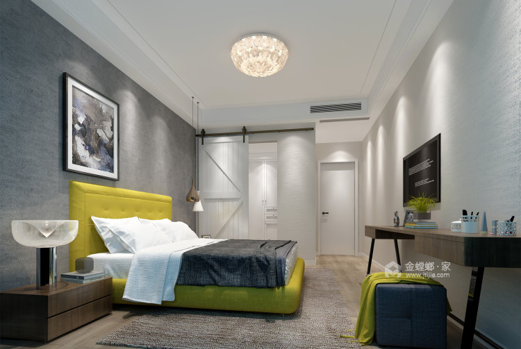 150平蓝湾国际北欧风格-都市下浪漫写意的北欧风情-卧室效果图及设计说明