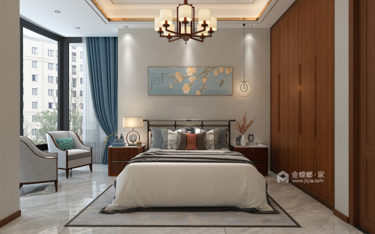 184平滨湖一号新中式风格-山映斜阳天接水-卧室效果图及设计说明