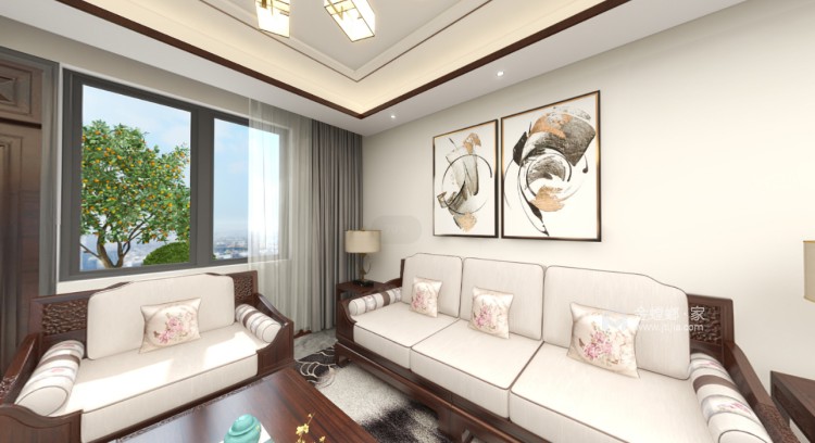 150平昌建星悦城新中式风格-客厅效果图及设计说明