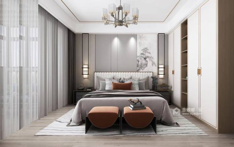 120平金色威尼斯新中式风格-卧室效果图及设计说明