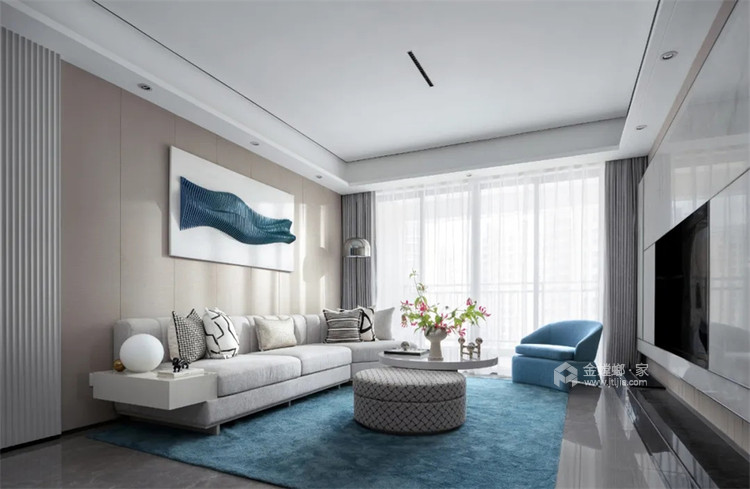 135平橡树湾现代风格-蓝色简约-客厅效果图及设计说明