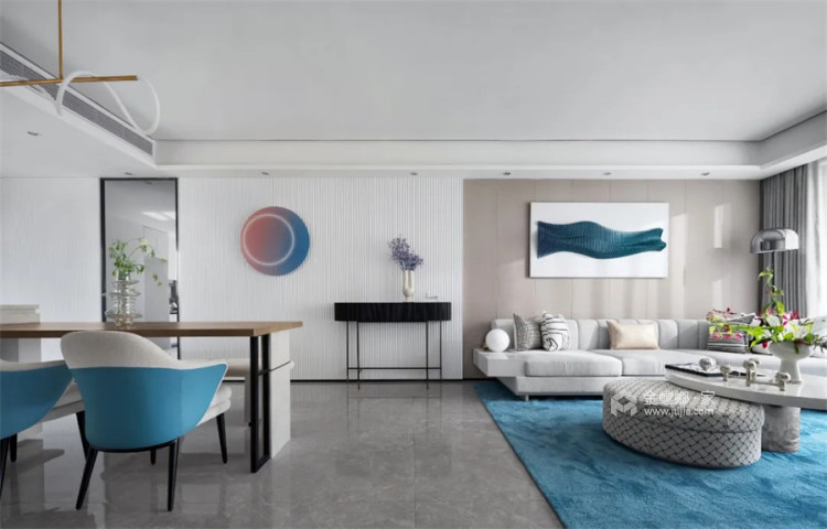 135平橡树湾现代风格-蓝色简约-餐厅效果图及设计说明