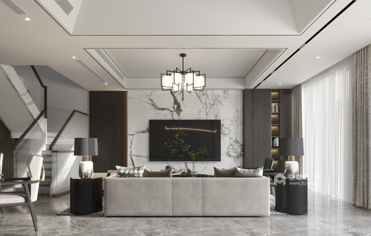 300平绿地晶萃现代风格-客厅效果图及设计说明