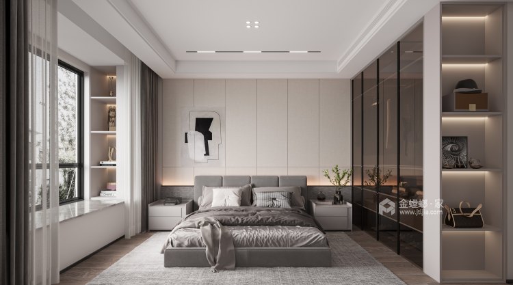 120平金地南湖意境现代风格-卧室效果图及设计说明