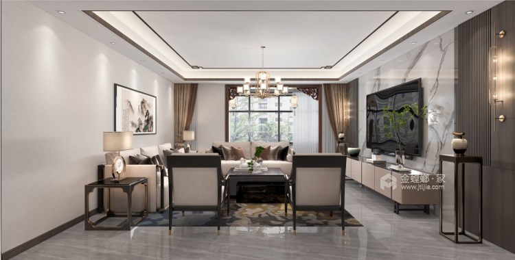 240平翠园锦绣新中式风格-客厅效果图及设计说明