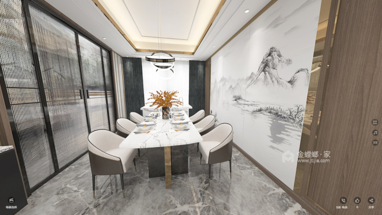 168平明月双清现代风格-餐厅效果图及设计说明